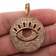 1 Pc Pave Diamond Round With Eye Pendant - Yellow Gold - Brass Round Pendant 32mmx30mm PD028