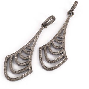 1 Pc Antique Finish Pave Diamond Designer Pendant -925 Sterling Silver -Necklace Pendant 50mmx21mm PD1352