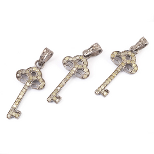 1 Pc Pave Diamond Key Charm Pendant -925 Sterling Silver - Key Pendant 25mmx12mm PD1421