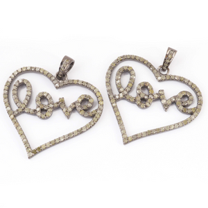 1 Pc Antique Finish Pave Diamond Heart Pendant - 925 Sterling Silver- Love Necklace Pendant 31mmx33mm PD1417