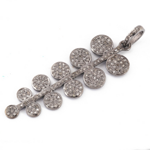 1 Pc Antique Finish Pave Diamond Designer Leaf Pendant - 925 Sterling Silver- Necklace Pendant 54mmx19mm PD1546