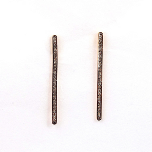 1 Pair Extremely Beautiful Pave Diamond Bar Earrings - 925 Sterling Vermeil Bar Earrings 35mmx2mm ED018