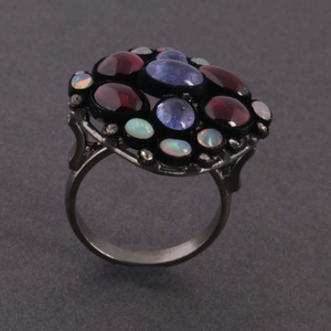 1 PC Beautiful Pave Diamond Ethiopian Opal & Pink Tourmaline Ring Center In Tanzanite - 925 Sterling Silver -Gemstone Ring Size -9.5 RD154