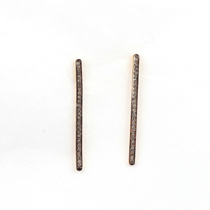 1 Pair Extremely Beautiful Pave Diamond Bar Earrings - 925 Sterling Vermeil Bar Earrings 35mmx2mm ED018