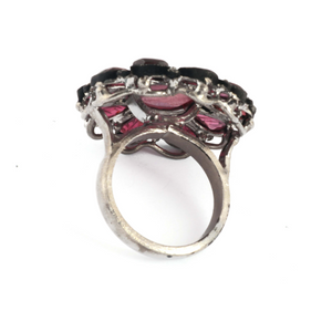 13gm 1 PC Beautiful Pave Diamond Carved Leaf Pink Tourmaline Ring - 925 Sterling Silver - Gemstone Ring Size -8.5 RD340