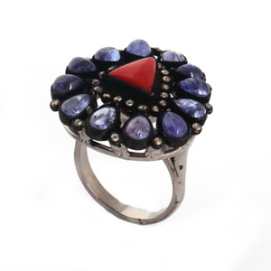 12gm 1 PC Beautiful Pave Diamond Tanzanite Ring Center In Coral- 925 Sterling Silver - Gemstone Ring Size -8.5 RD171