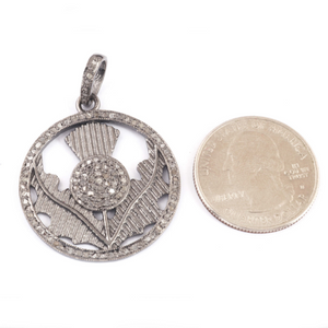 1 Pc Pave Diamond Round Designer Pendant -925 Sterling Silver -Necklace Pendant 35mmx31mm PD1435