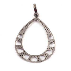1 Pc Pave Diamond Pear Shape Designer Pendant -925 Sterling Silver -Necklace Pendant 43mmx32mm PD1427