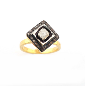 1 Pc Beautiful Pave Diamond - Rose cut Diamond Designer Ring - 925 Sterling Vermeil - Polki Ring Rd404