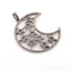 1 Pc Antique Finish Pave Diamond Crescent Moon With Star Pendant - 925 Sterling Silver - Necklace Pendant 50mmx24mm PD108