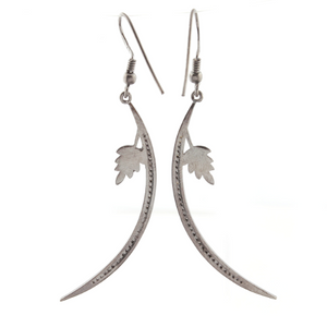 1 Pair Pave Diamond Crescent Moon WIth Leaf Charm Earrings - 925 Sterling Silver - Moon Earrings 21mmx9mm-47mmx2mm ED385