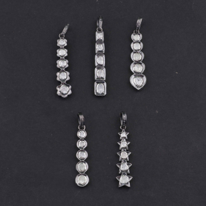 1 Pc Pave Diamond & Rosecut Diamond Pendant - 925 Sterling Silver - Polki Pendant PD689