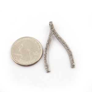 1 Pc Pave Diamond WISHBONE Pendant Over 925 Sterling Silver - Wish bone Pendant 39mmx22mm PD779