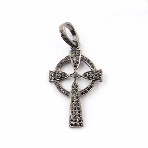 1 Pc Roman Cross With Round Disc 925 sterling Silver Pendant - Black spinel Cross Round Pendant 34mmx20mm pt092