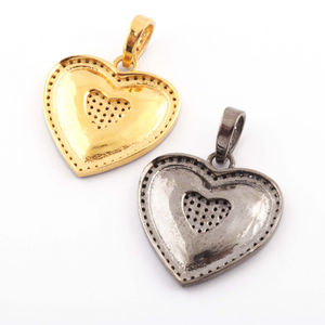 1 PC Pave Shiny Genuine Diamond Heart Shape Pendant -925 Sterling Silver-Vermeil - Necklace Pendant 27mmx26mm PD045