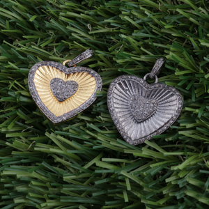 1 PC Pave Shiny Genuine Diamond Heart Shape Pendant -925 Sterling Silver-Vermeil - Necklace Pendant 27mmx26mm PD045