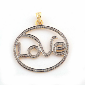 1 Pc Pave Diamond "Love" Pendant - 925 Sterling Silver - Vermeil - Round Pendant 33mmx32mm PD234