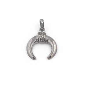 1 Pc Pave Diamond Crescent Moon Charm Pendant Over 925 Sterling Silver 20mmX10mm PD367