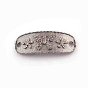 1 Pc Pave Diamond Butterfly & Flower Design Bracelet Connector - Pave Diamond Link - 925 Sterling Silver - Diamond Connector 40mmx16mm PD044