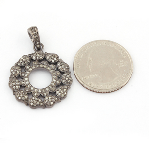 1 Pc Pave Diamond Round Pendant 925 Sterling Silver - Designer Pendant 30mmx25mm PD377