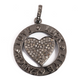 1 Pc Antique Finish Pave Diamond Designer Round With Heart Pendant - 925 Sterling Silver- Necklace Pendant 34mmx30mm PD1323