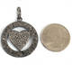 1 Pc Antique Finish Pave Diamond Designer Round With Heart Pendant - 925 Sterling Silver- Necklace Pendant 34mmx30mm PD1323