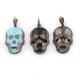 1 Pc Pave Diamond Turquoise, Black & Silver Enamel-Bakelite Skull Pendant 925 Sterling Silver 38mmx23mm PD161