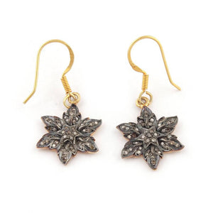 1 Pair Pave Diamond Flower Earrings - 925 Sterling Vermeil Fancy Earrings - 21mmx17mm ED200