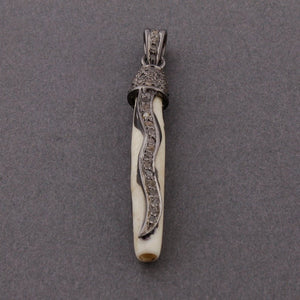 1 Pc Pave Diamond Bone Pendant - Mud bone Buffalo Bone- 925 Sterling Silver Pendant PD513