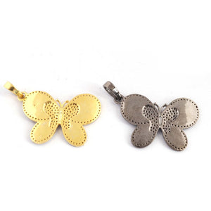 1 Pc Pave Diamond Butterfly Pendant - 925 Sterling Silver/ Vermeil - Butterfly Pendant 37mmx24mm PD1169