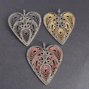 1 PC Genuine Pave Diamond Designer Heart Pendant -Two Tone Pendant- Love Necklace Pendant 46mmx45mm PD1236